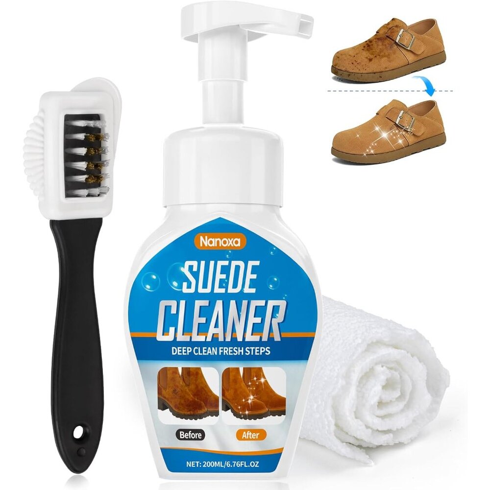 No-Rinse Suede Cleaner Kit with Brush & Towel - Effortless Shoe Care